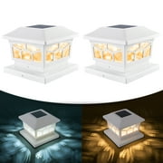 Solar Lights for Fence Post Cap Outdoor Deck Waterproof 2 Pack for 4x4/6x6 Wooden/Vinyl Posts Two Light Modes LED Warm/Cool White Decor for Garden Patio (White, 2)